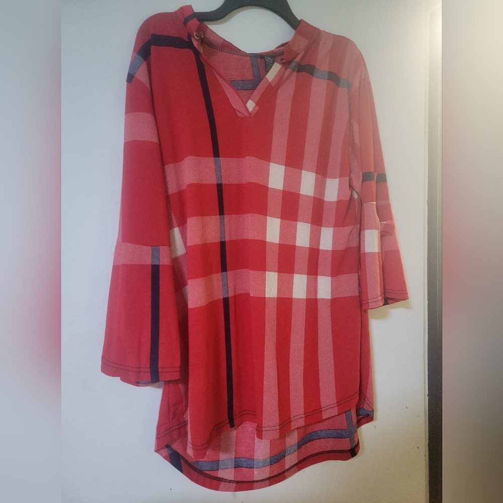 Lildy plaid red long sleeve blouse
